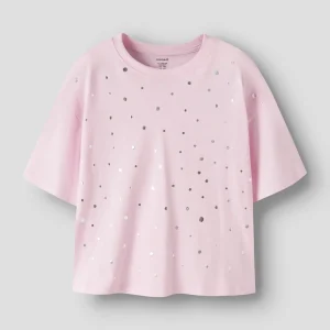 Name It T-shirt SS m/ sølv glimmer prikker - rosa